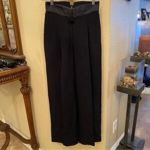 Vintage ESCADA COUTURE Women Black Silk High-Waist Tassel Wide Leg Pants Size 36
